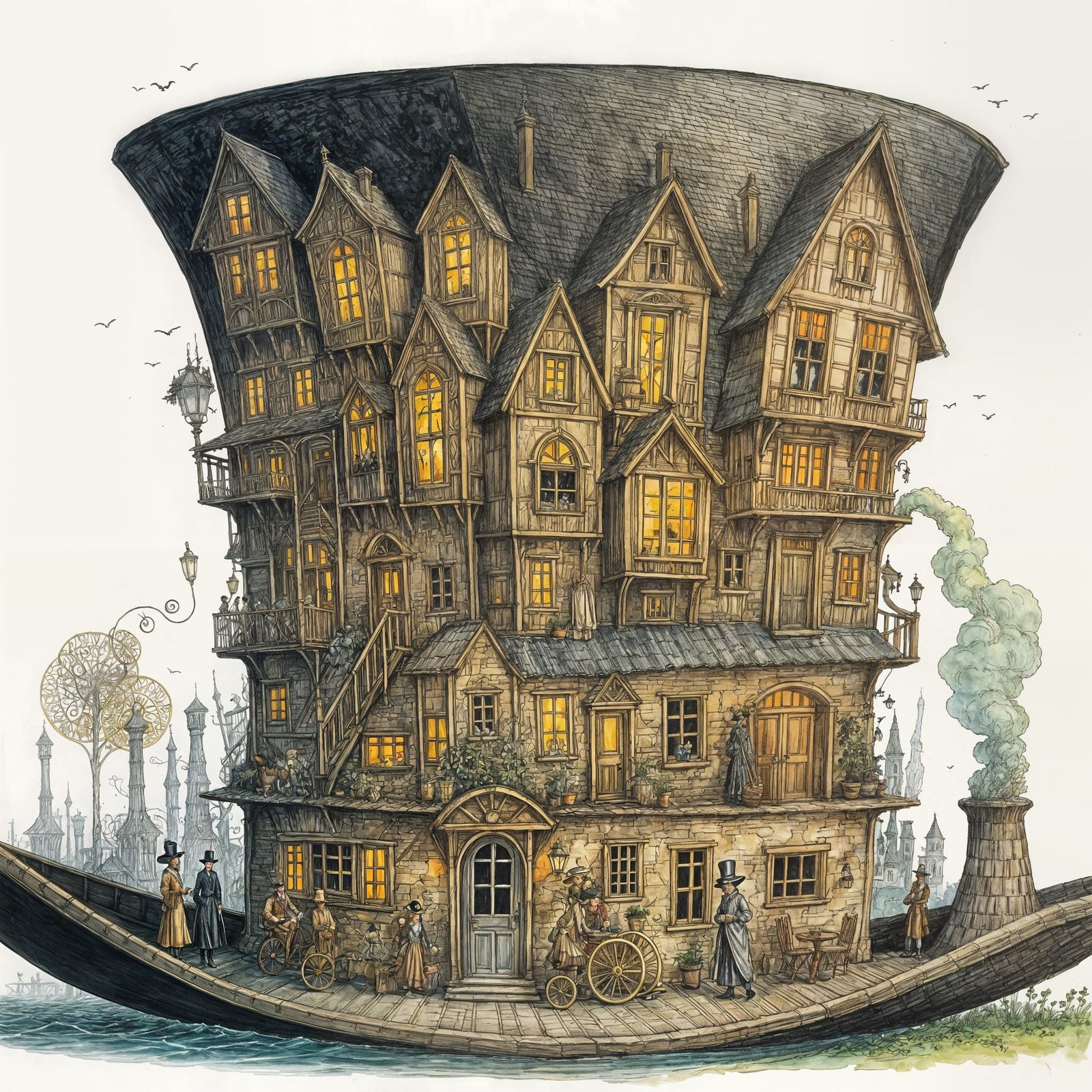 Whimsical Top Hat House in Golden Age Style