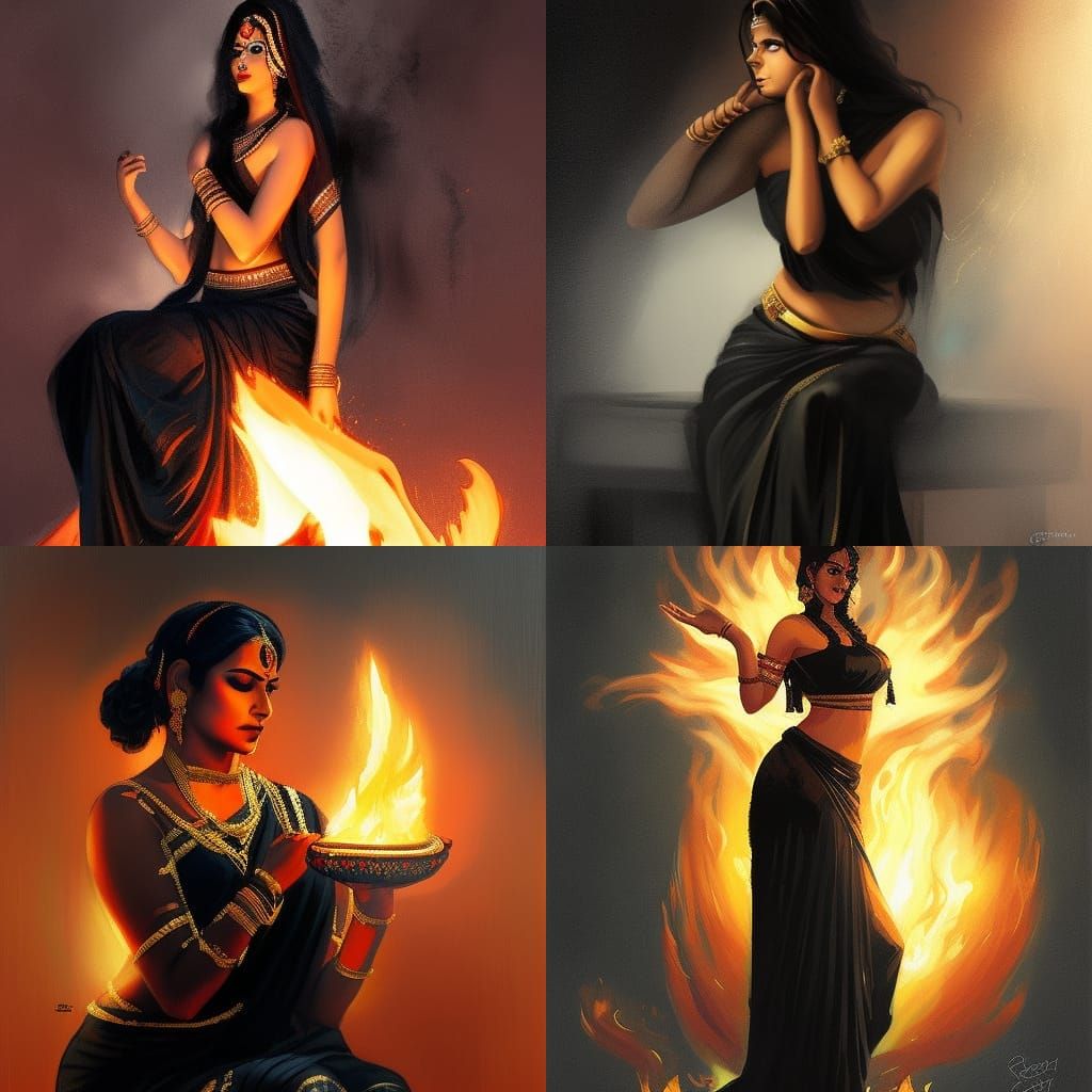 Sinister Hindu Goddess in Fiery Setting