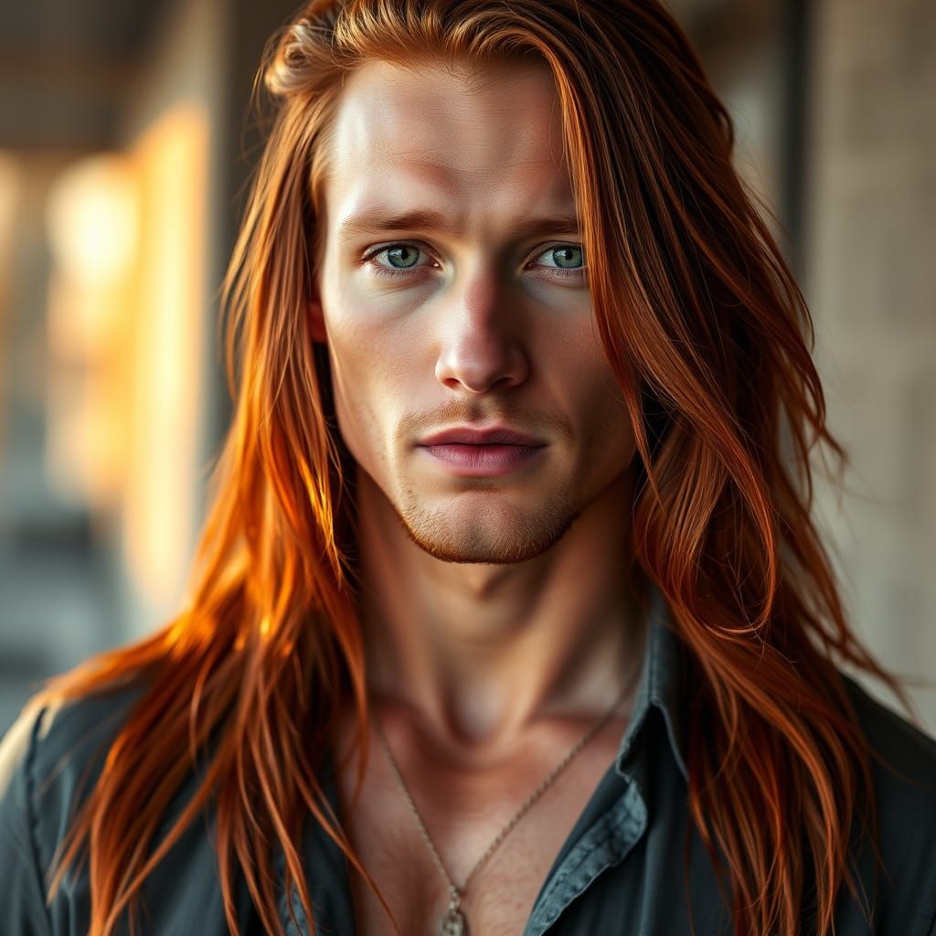 Handsome Man with Fiery Red Hair and Emerald Eyes