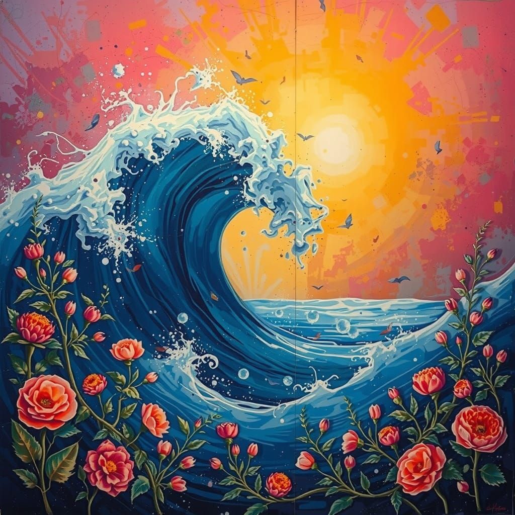 Surreal Urban Oasis Blooms with Vibrant Graffiti