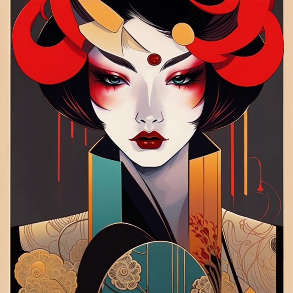 Ominous Geisha in Horror Manga Style