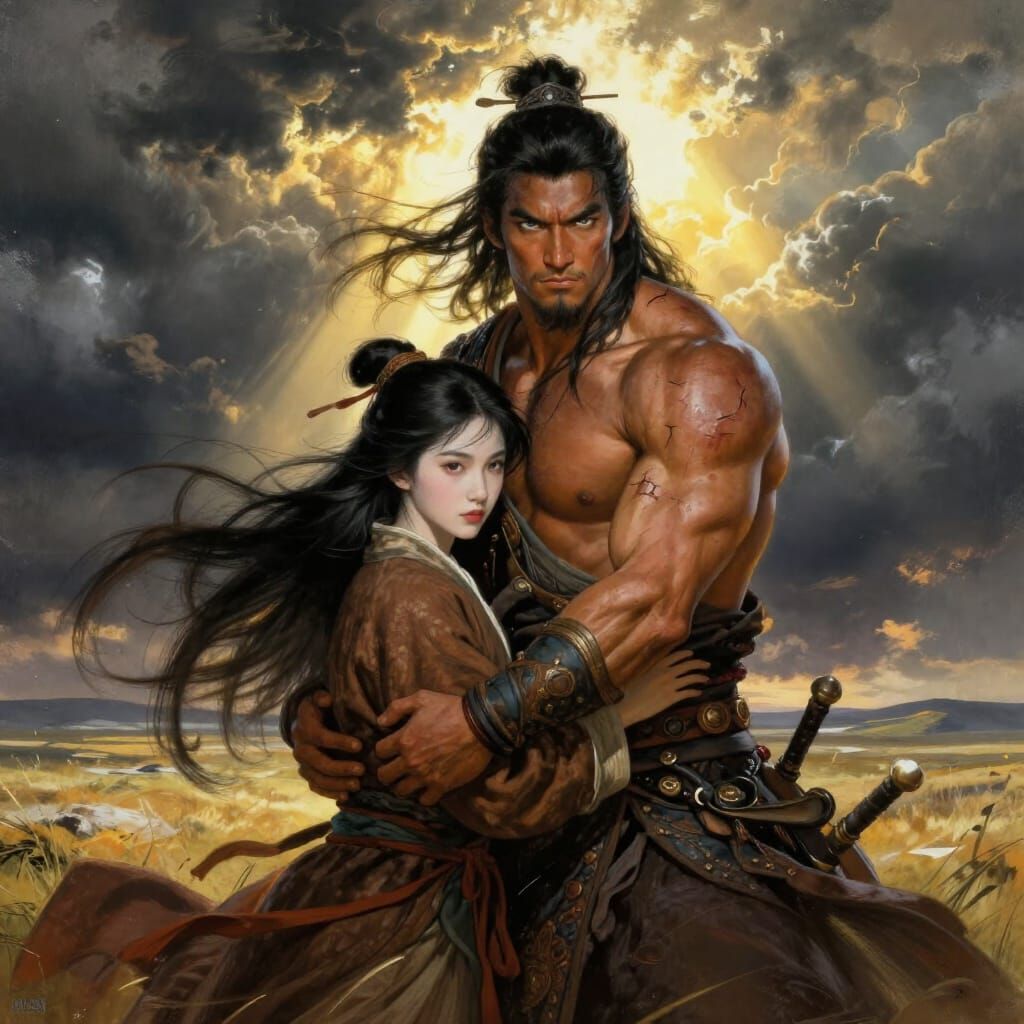 Mongol Warrior Prince Defends Delicate Asian Man Under Storm...