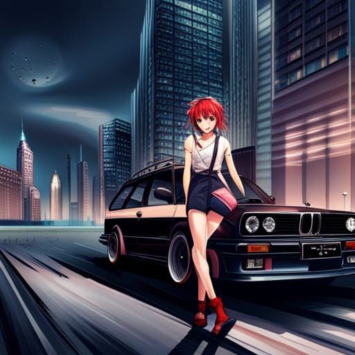 Anime Girl Drives a BMW 325i E30 Touring
