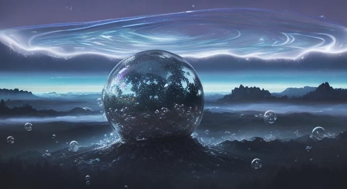 Gigantic Silver Bubbles Rise in Magical Landscape