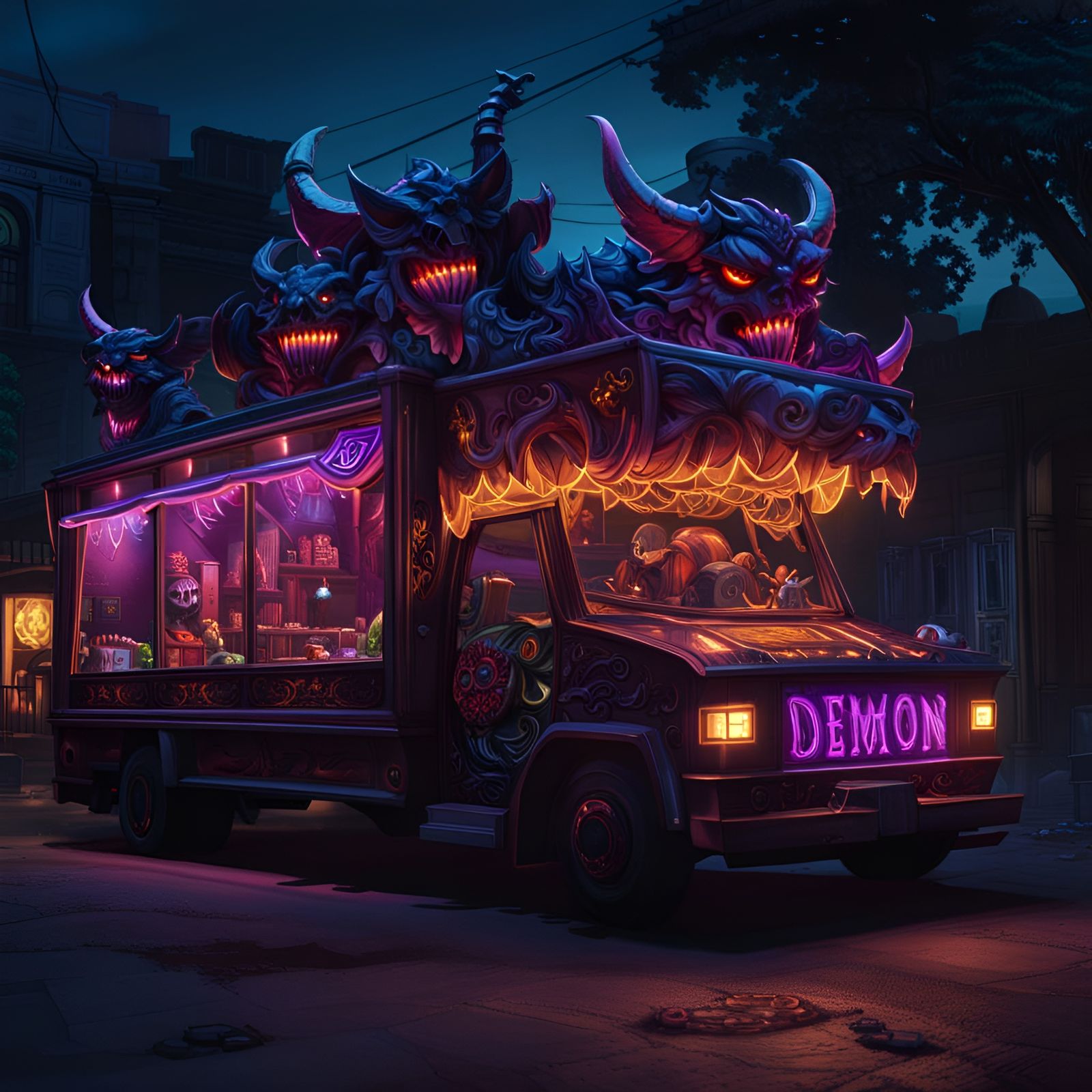 Floating Demon Shop Truck in Graveyard