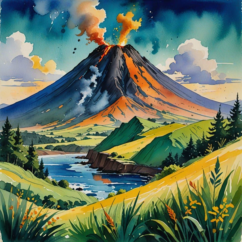Impressionist Masterpiece: Vibrant Volcano Scene