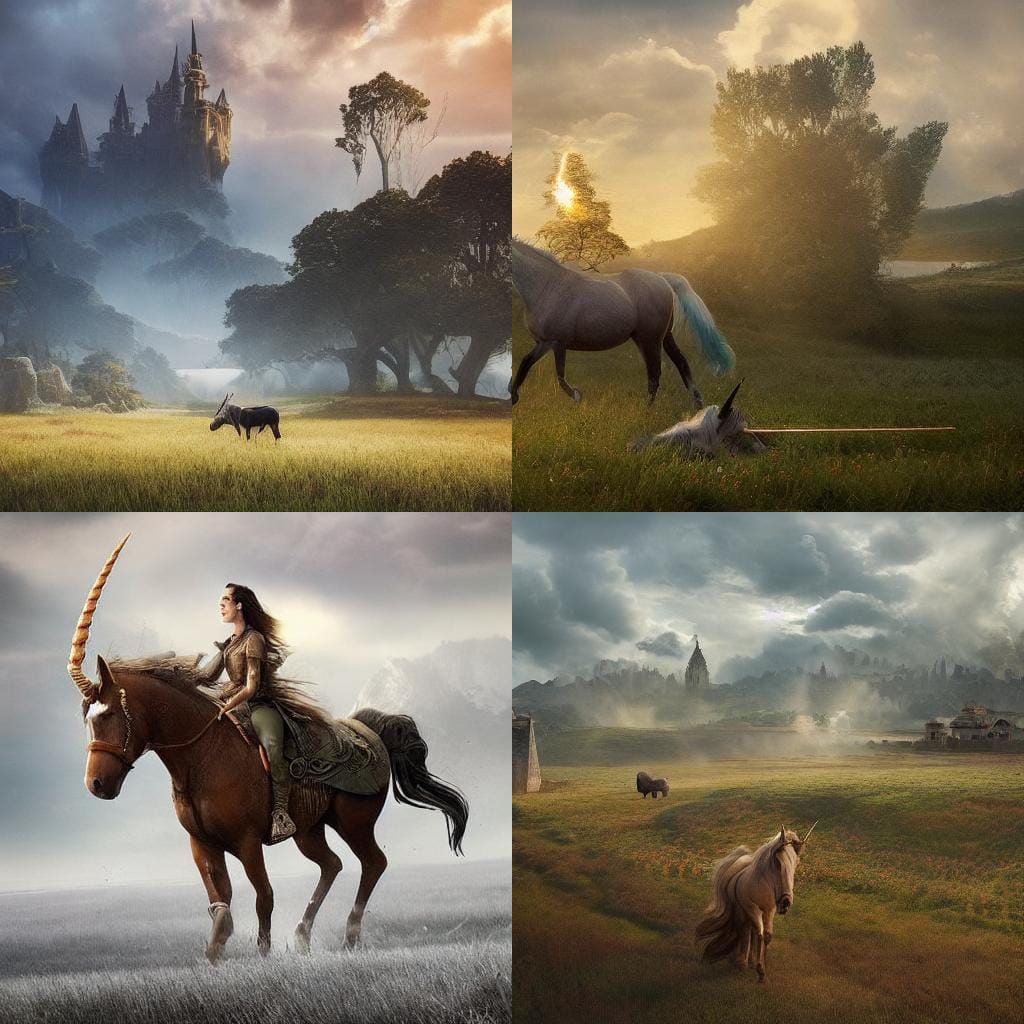 Unicorn and Woman in Field: Digital Painting