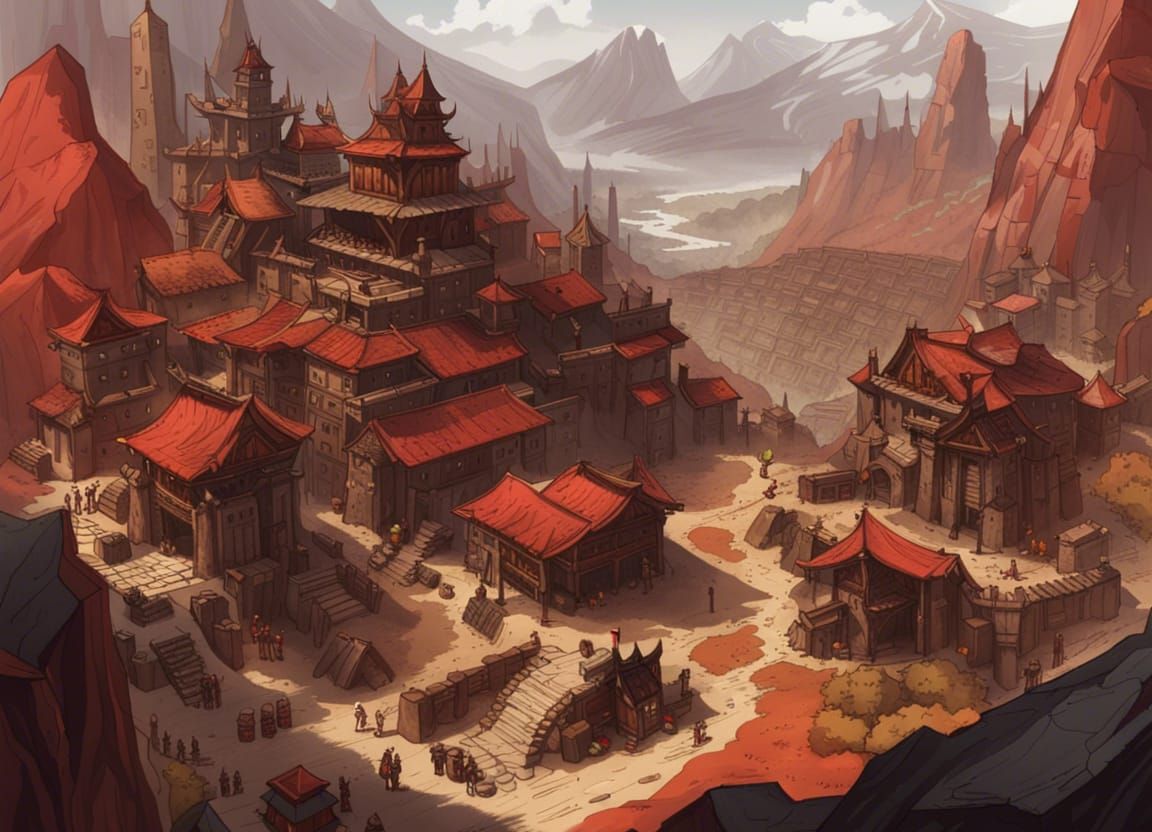 Orc City on Mountain Side: D&D Concept Art