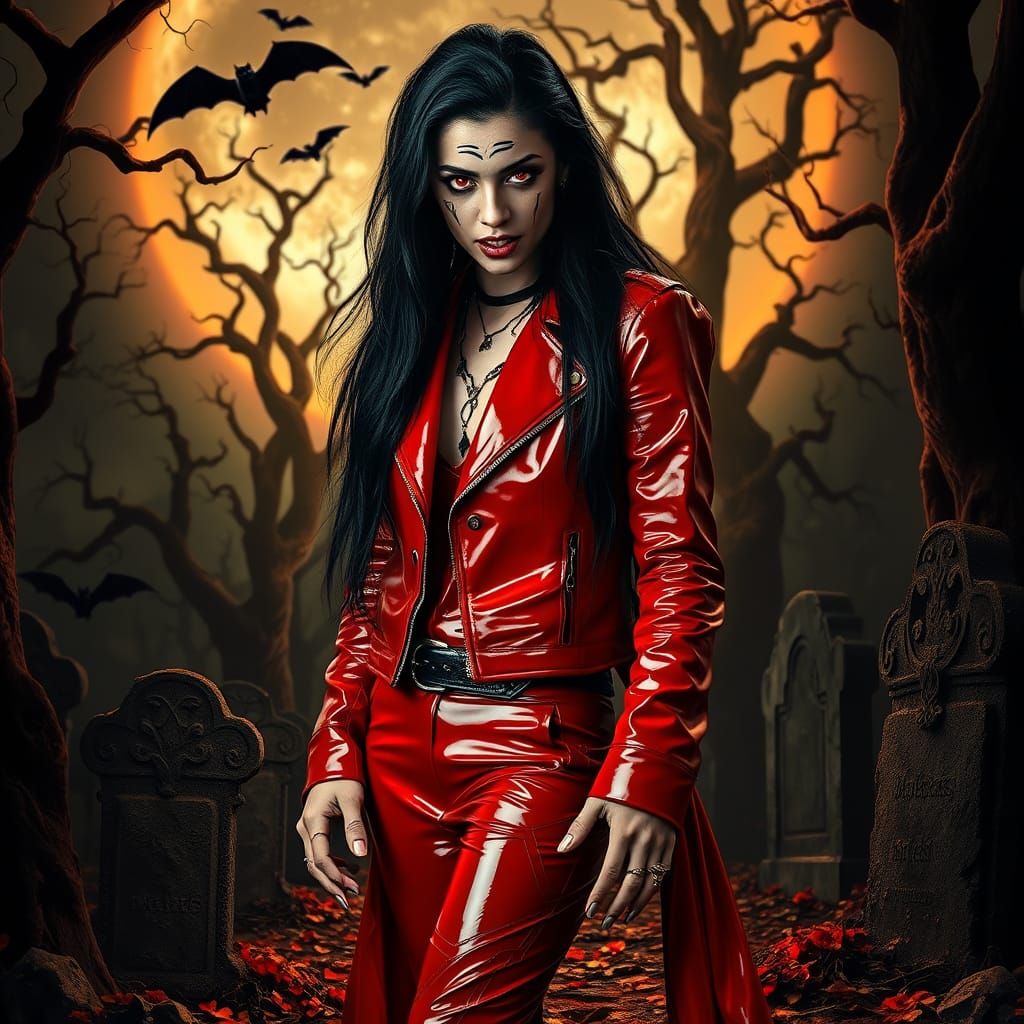Gothic Vampire Goddess in Moonlit Thai Forest
