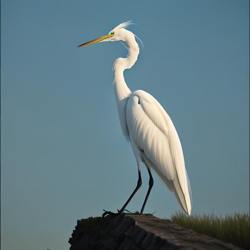 Great Egret at Dusk: Cinematic Film Still
