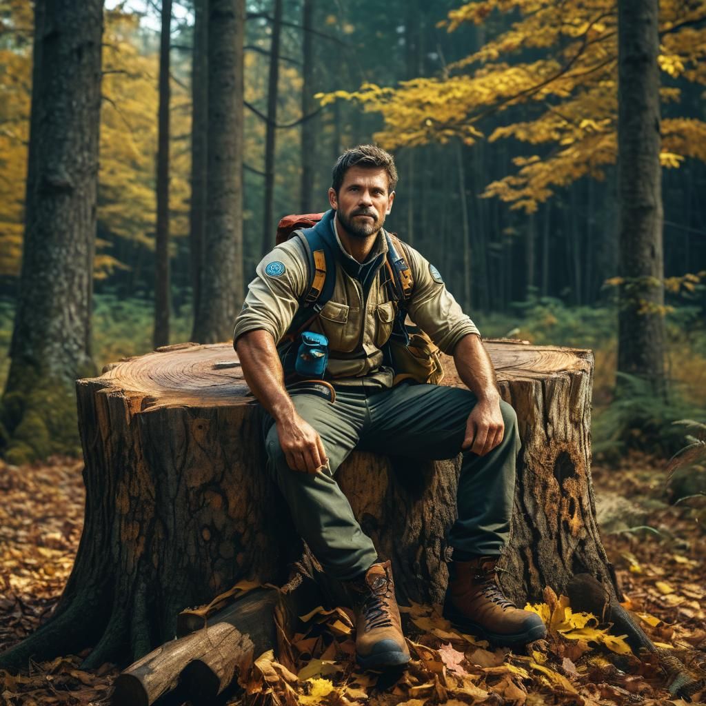Gruff Outdoorsman in Autumn Forest, Cinematic Style