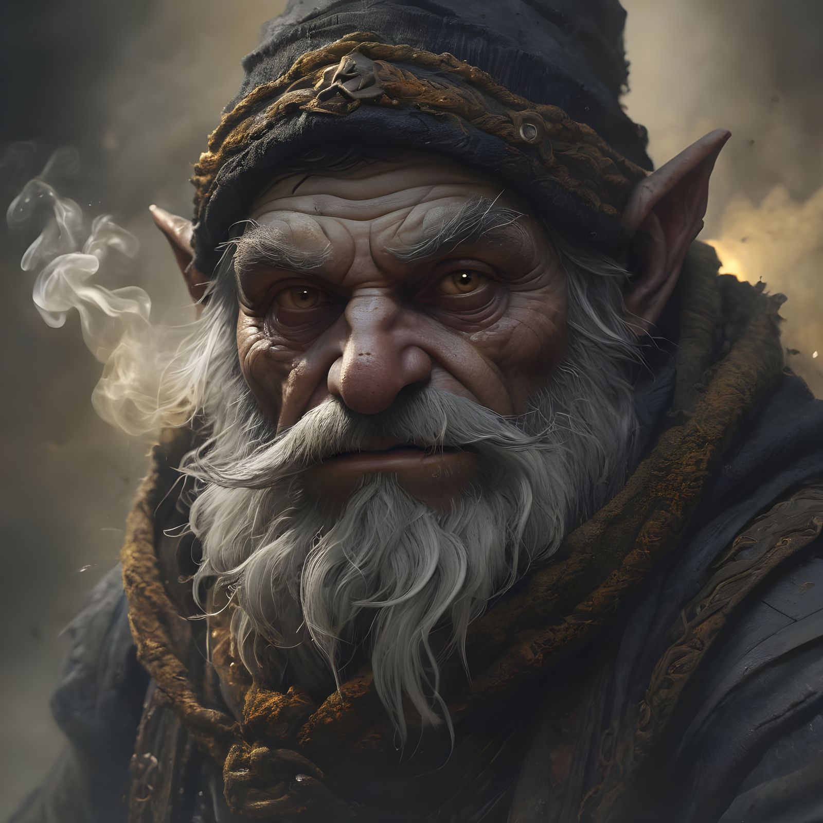 Gnome Warlock Portrait in Dark Fantasy Style