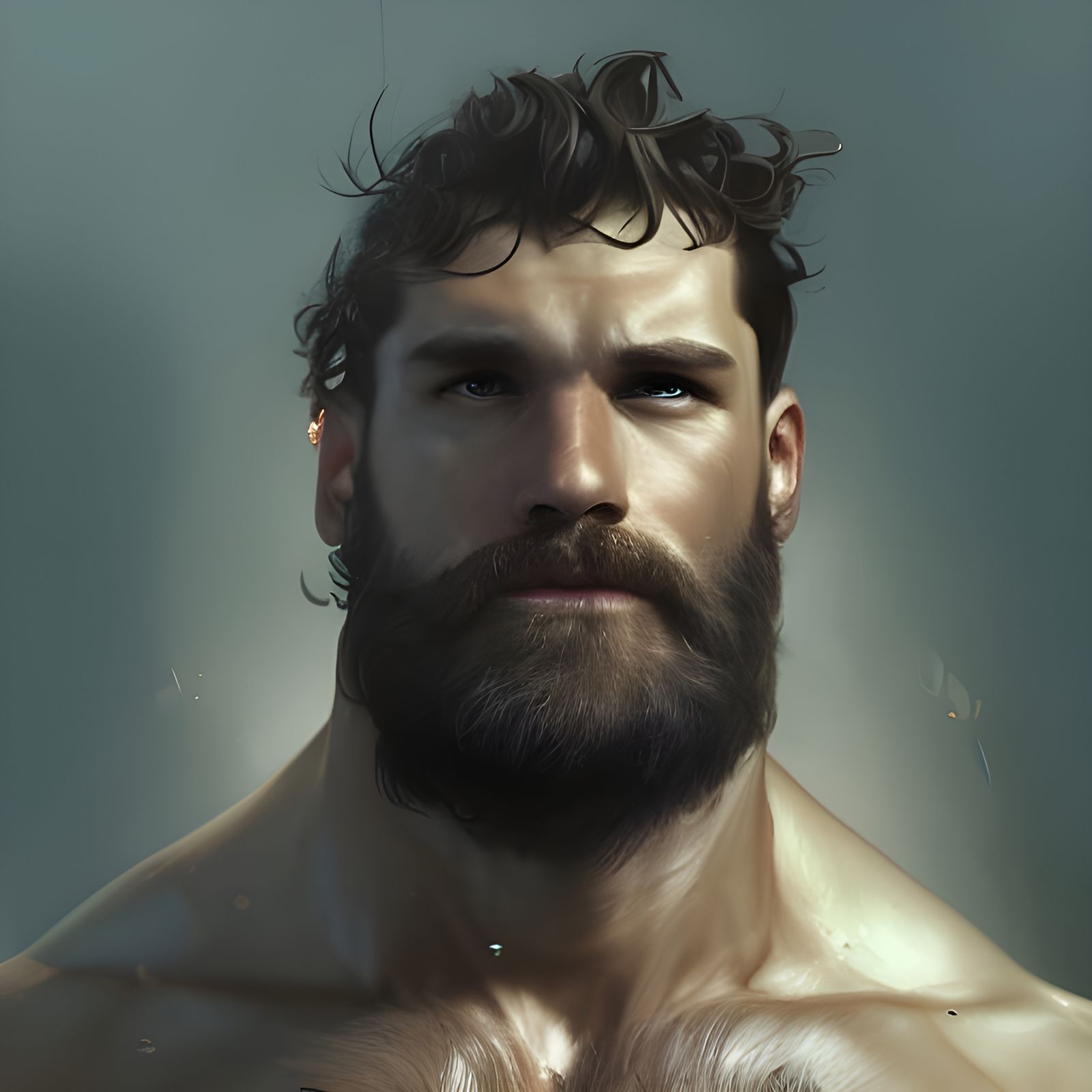 Hyperrealistic Portrait: Muscular Man Flexing, Detailed Ligh...