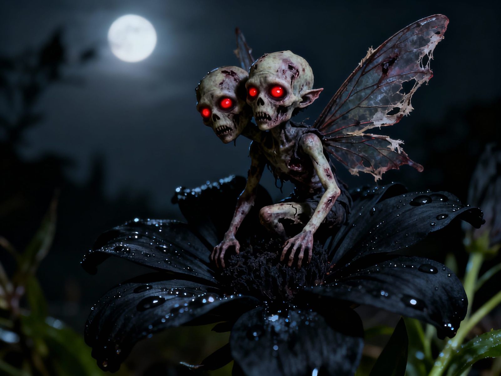 Creepy Zombie Fairy on Black Flower