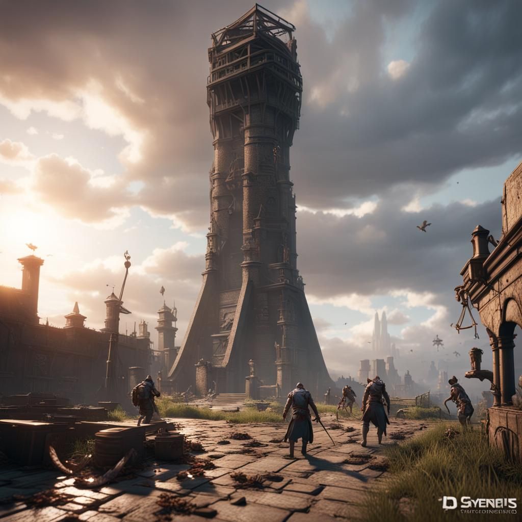 Post-Apocalyptic Tower of Pisa in 3D Cinematic Style