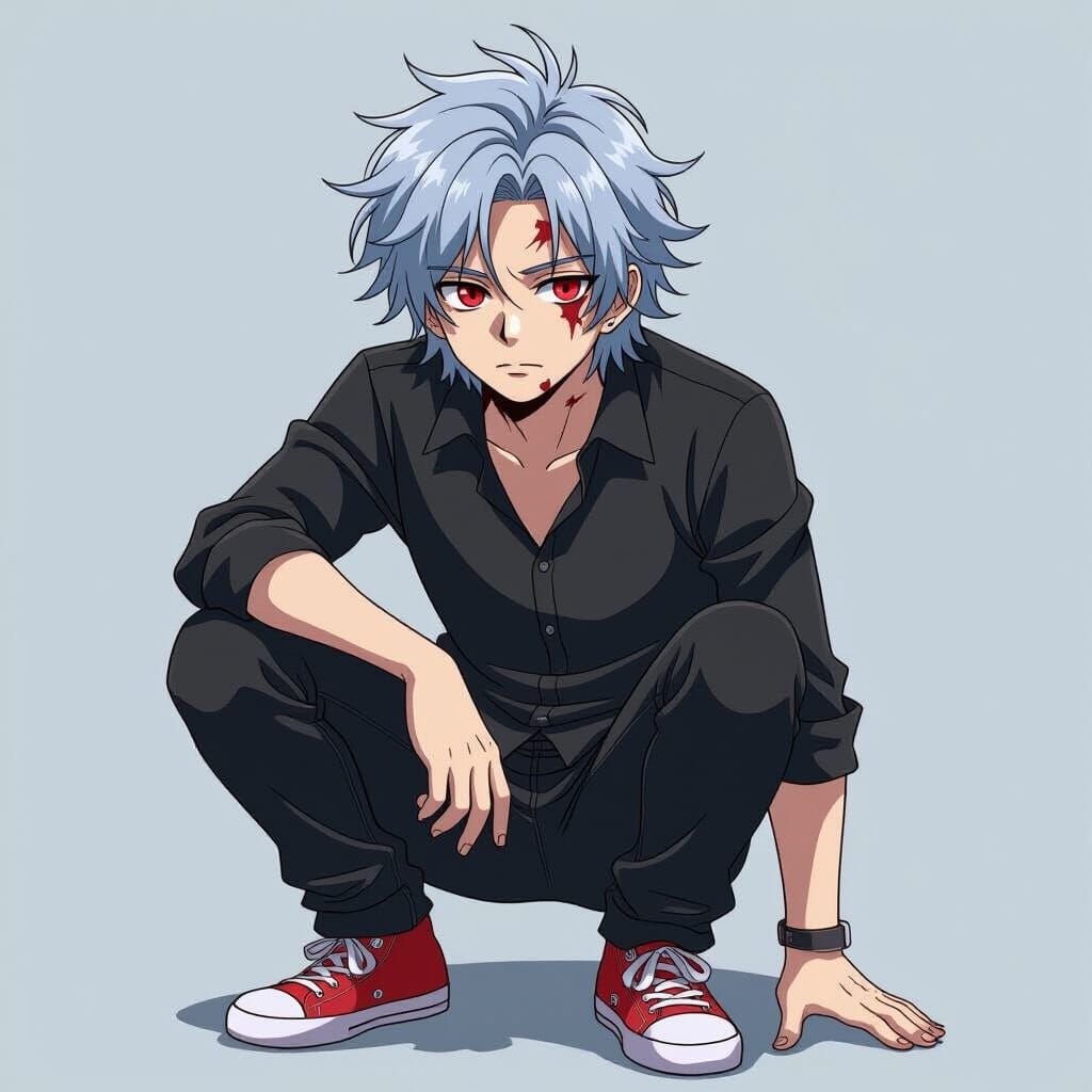 Anime Character Portrait with Scarred Features