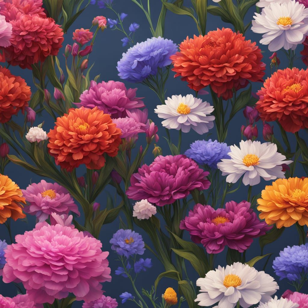 Fantasy Flower Field in Twilight Hues