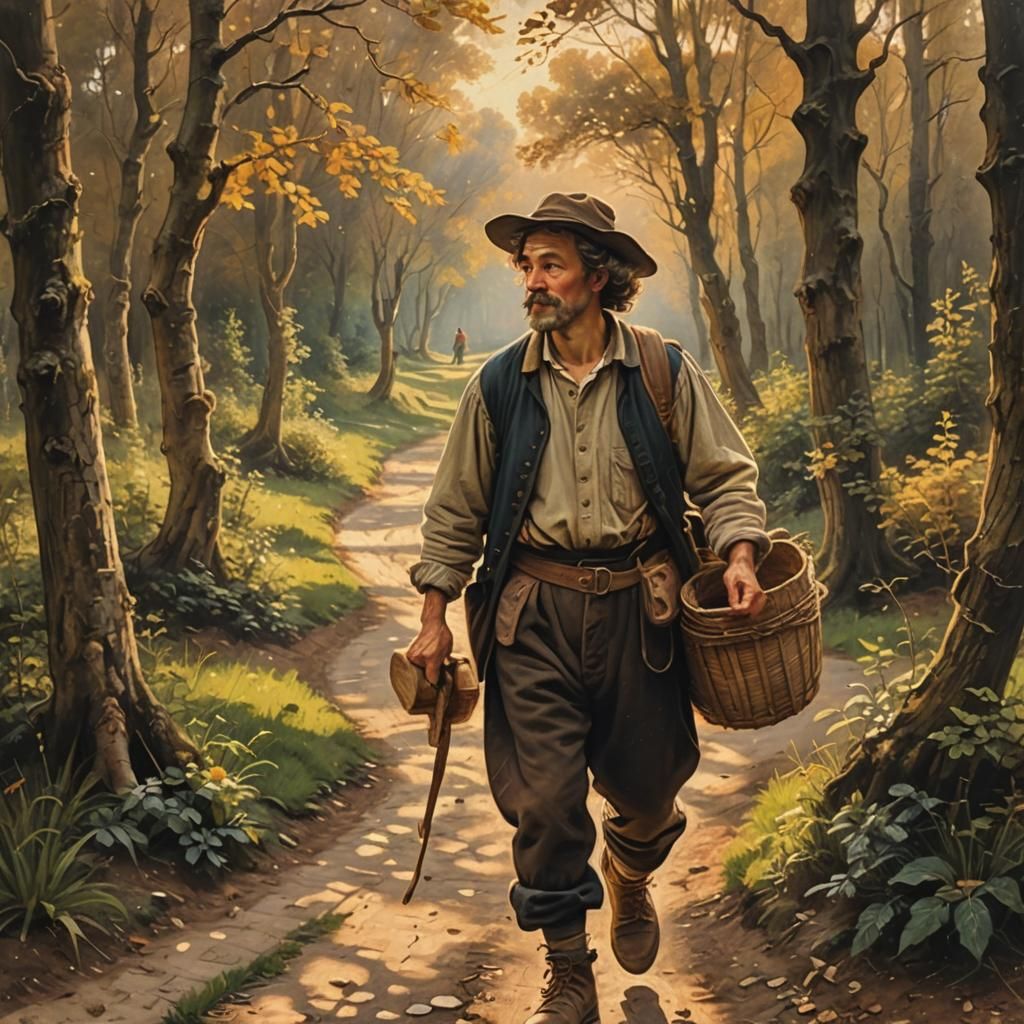 Journeyman Carpenter on Winding Path: Renaissance Oil Painti...