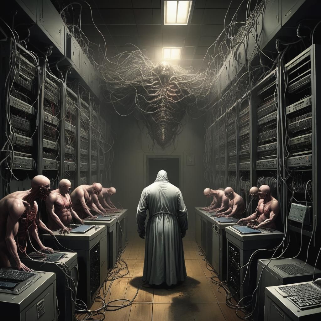 Surreal Server Room Horror Scene