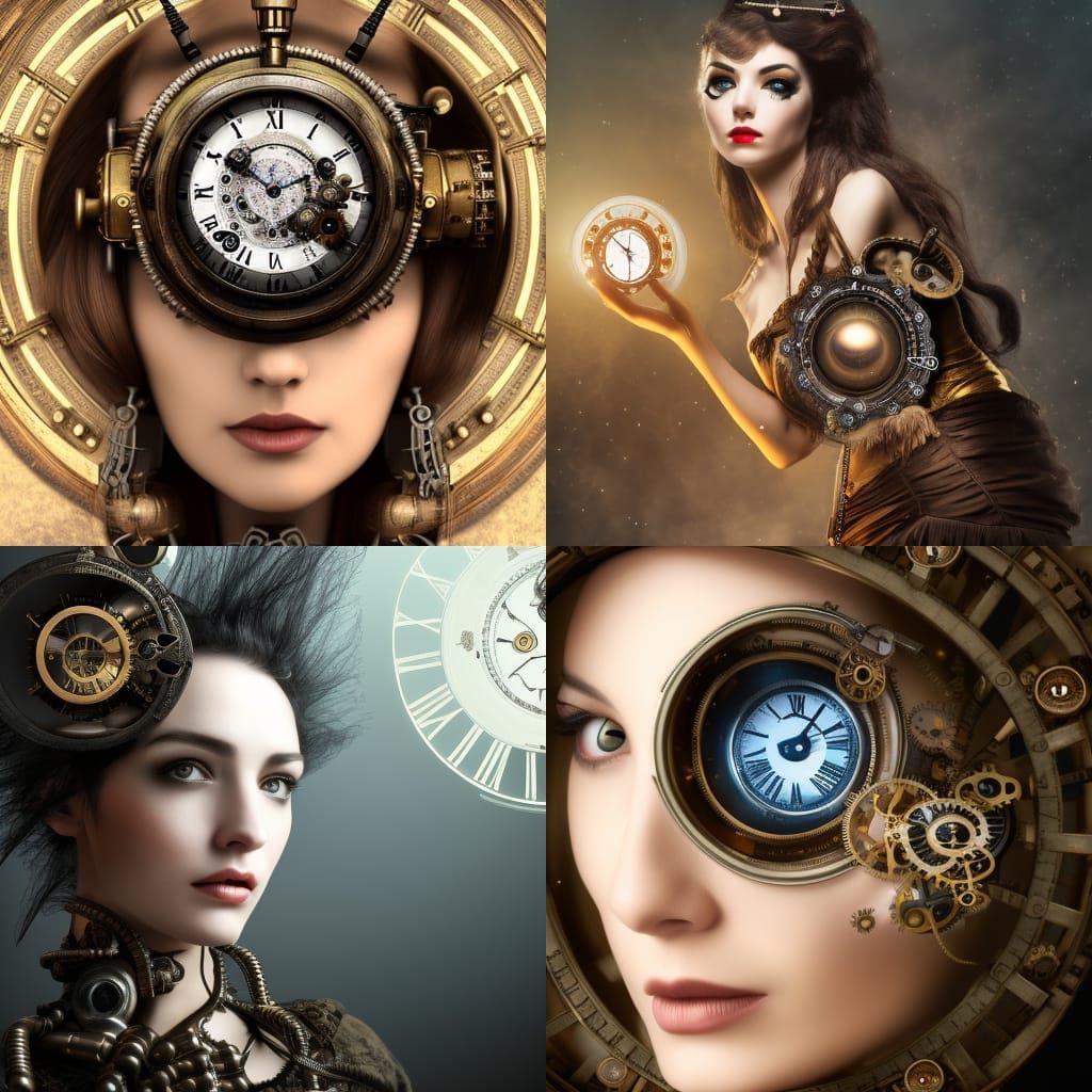 Steampunk Woman with Clockwork Eyes Portrait