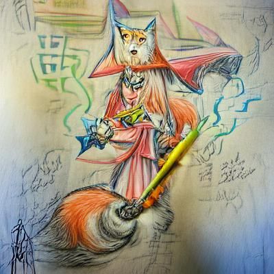 Fox Wizard in Anime Style Pencil Sketch