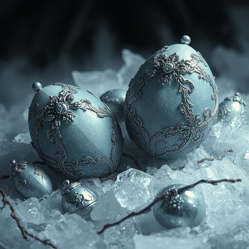 Fantasy Ice Dragon Eggs in Intricate Silver Filigree