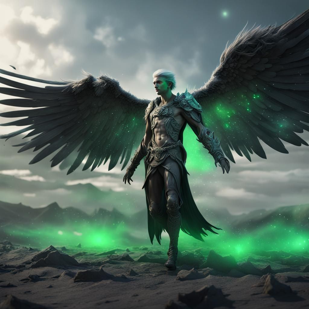 Fallen Angel Soaring Above Barren Land