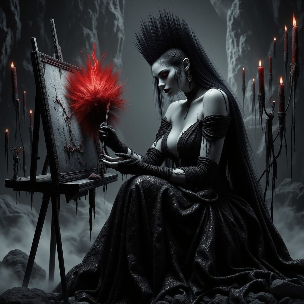 Gothic Bride Painting Portrait in Studio, 3D Art