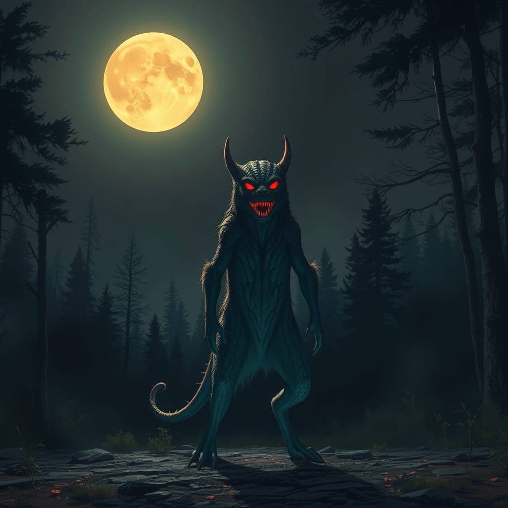 Chupacabra in Mystical Forest, Digital Art