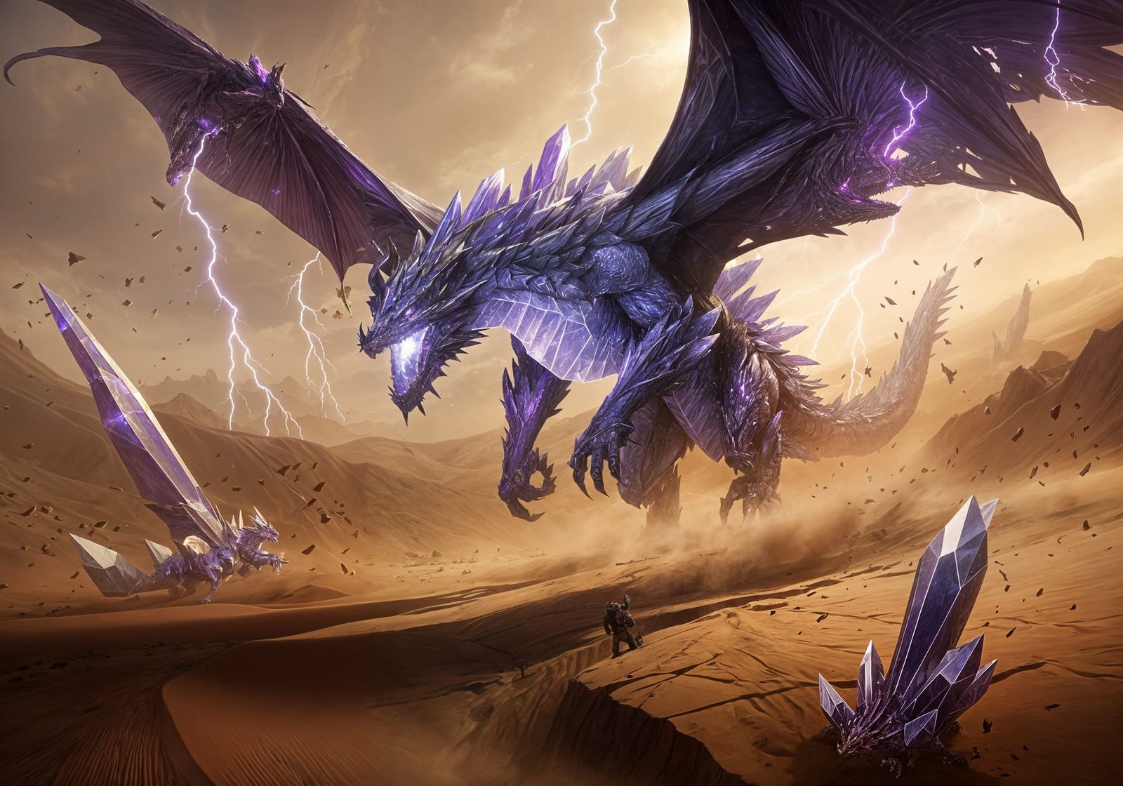 Crystalline Dragon Kralkatorrik Soaring Through Desert