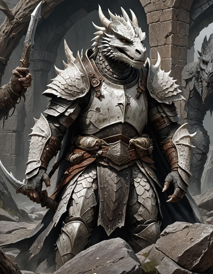 Dragonborn Warrior with Spear, Fantasy Concept Art