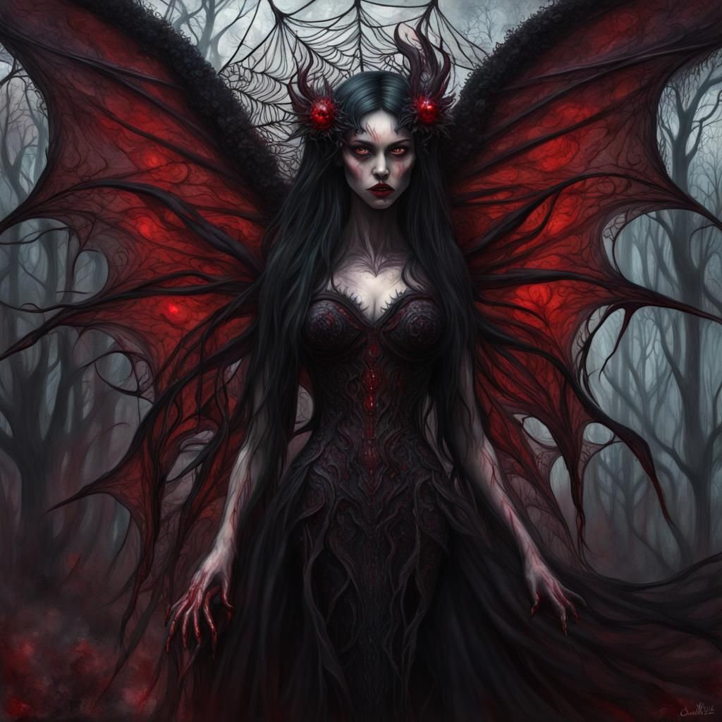 Cursed Crystal Fairy with Black Flames, Surreal Art