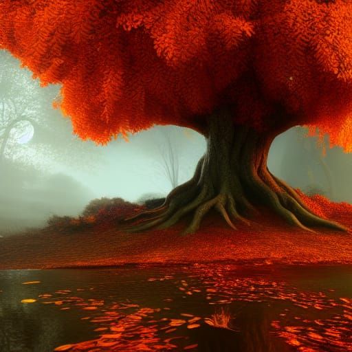 Autumn Tree in Detailed Matte Painting Style