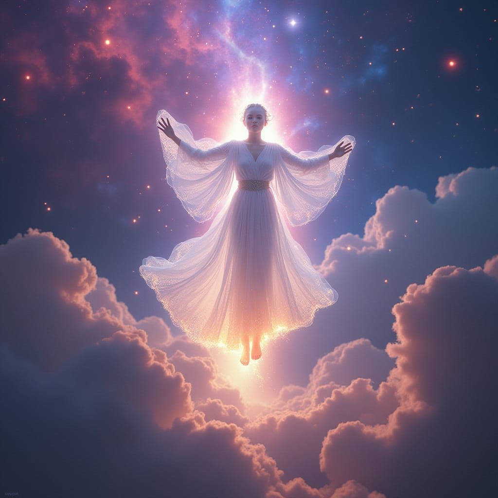 Ethereal Celestial Being in Vibrant Nebula