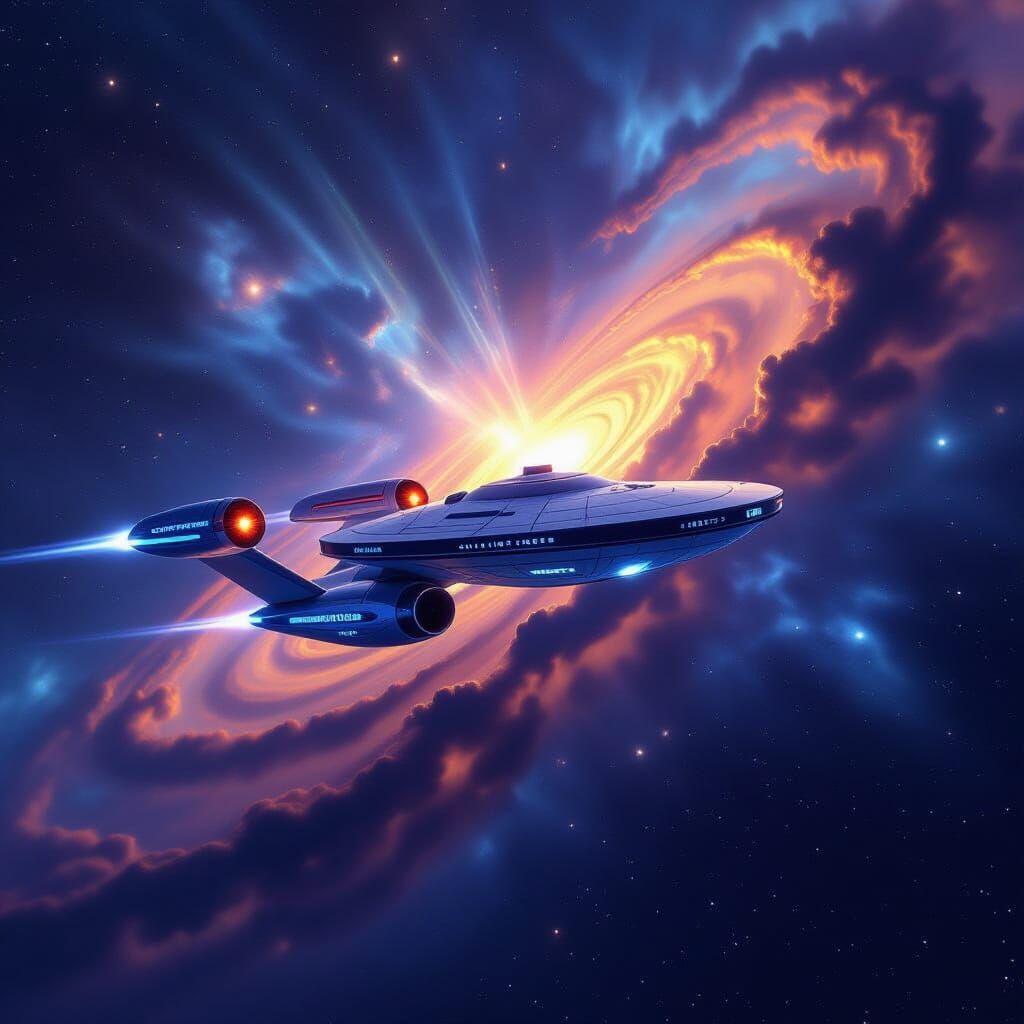 Starship Enterprise E in Hand of God Nebula