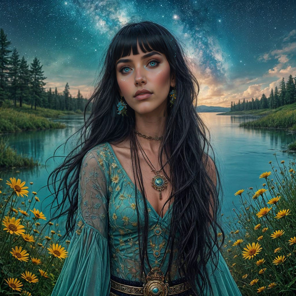 Native Woman with Galaxy Eyes in Gothic Art Style