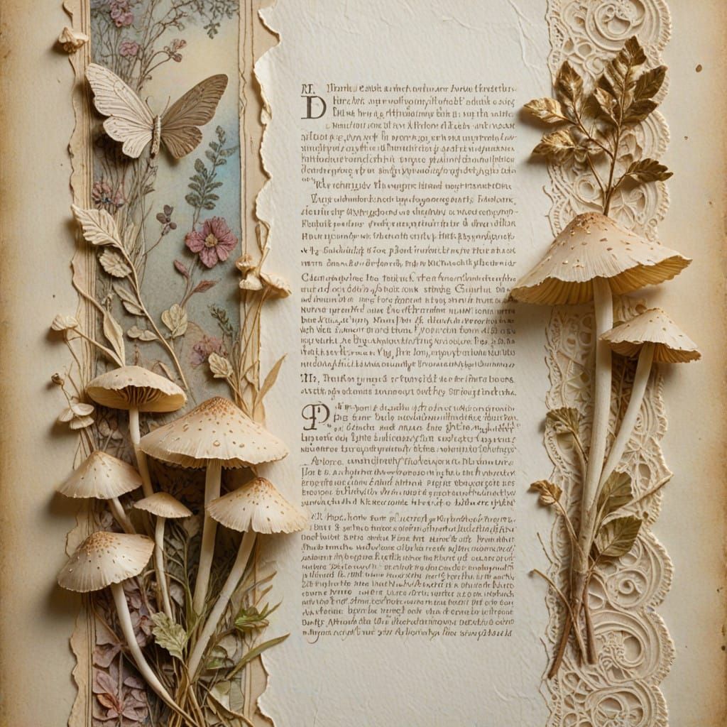 Whimsical Toadstool Fantasy on Antique Vellum