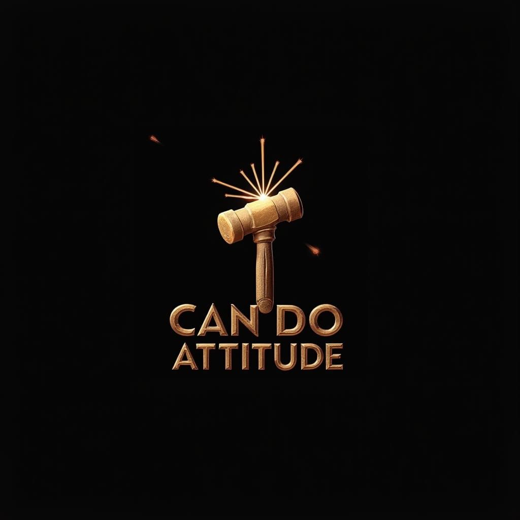 Gold Hammer Emblem with Spark on Black Background