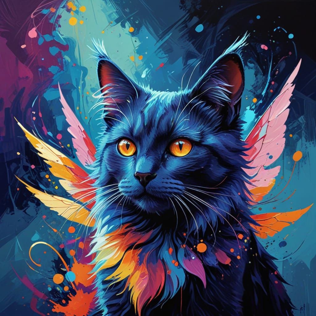 Whimsical Cat Fairy in Vibrant Hues