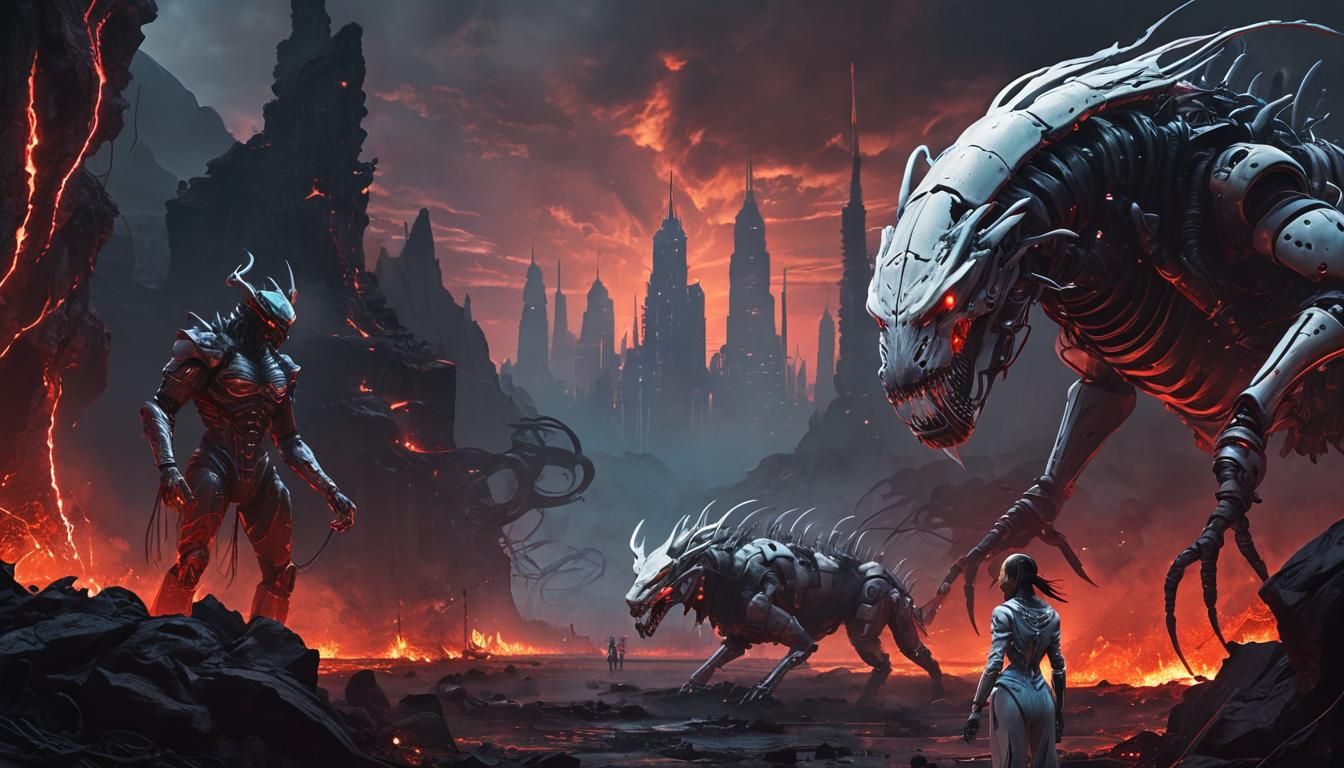Cyberpunk Beasts of Hell Unleashed in Futuristic Cityscape