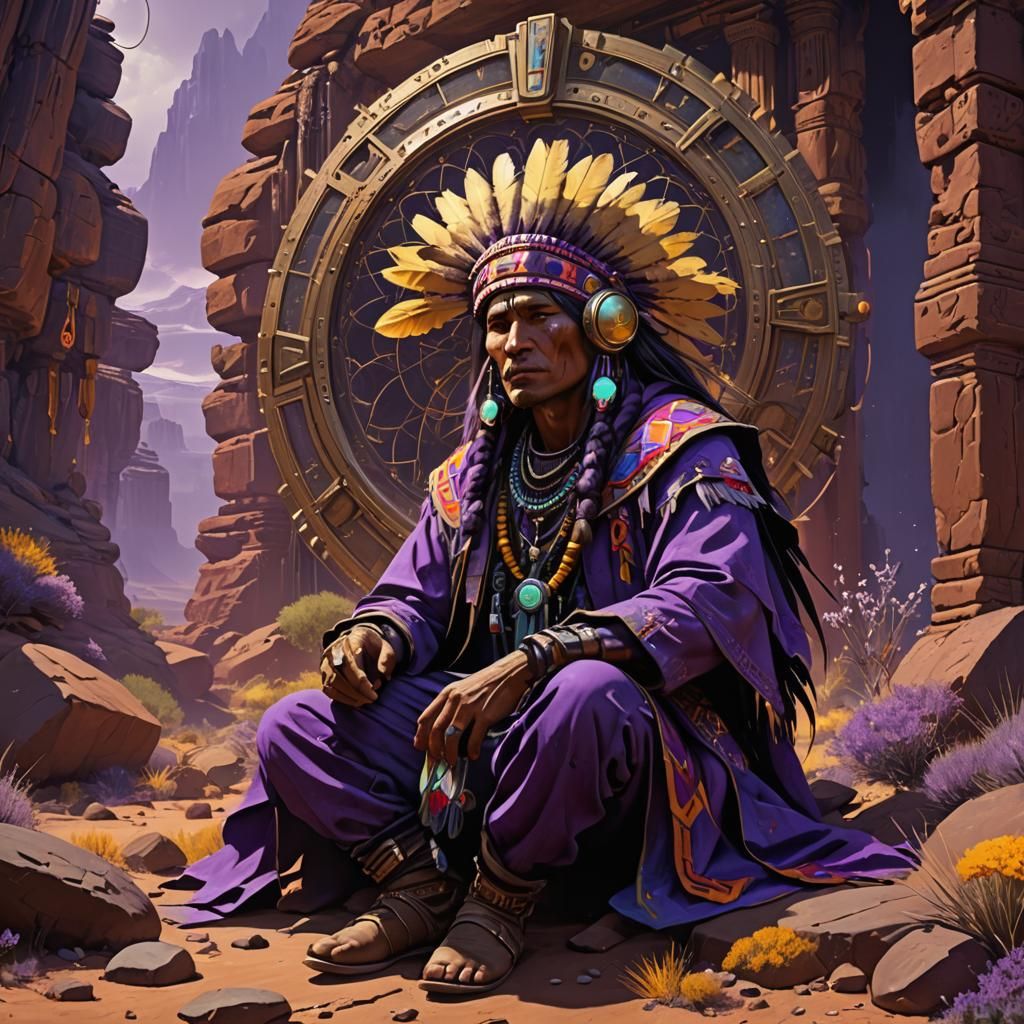Navajo Listens to Rock Music: Dark Fantasy Art