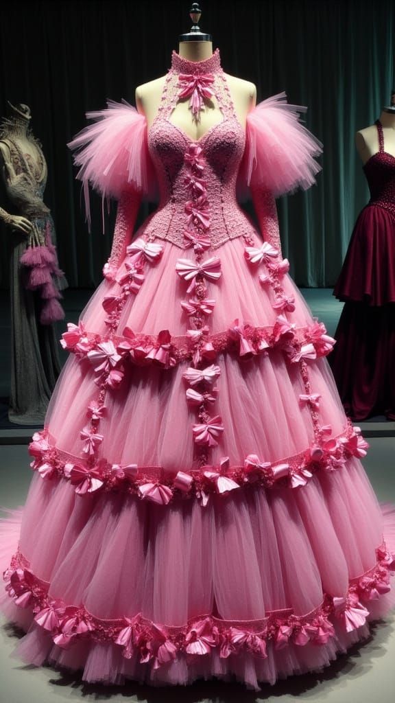 Gothic Pink Ballroom Dress on Clothing Stand