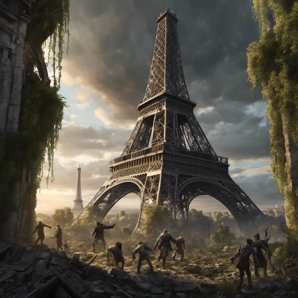 Apocalyptic Eiffel Tower overrun by Zombies