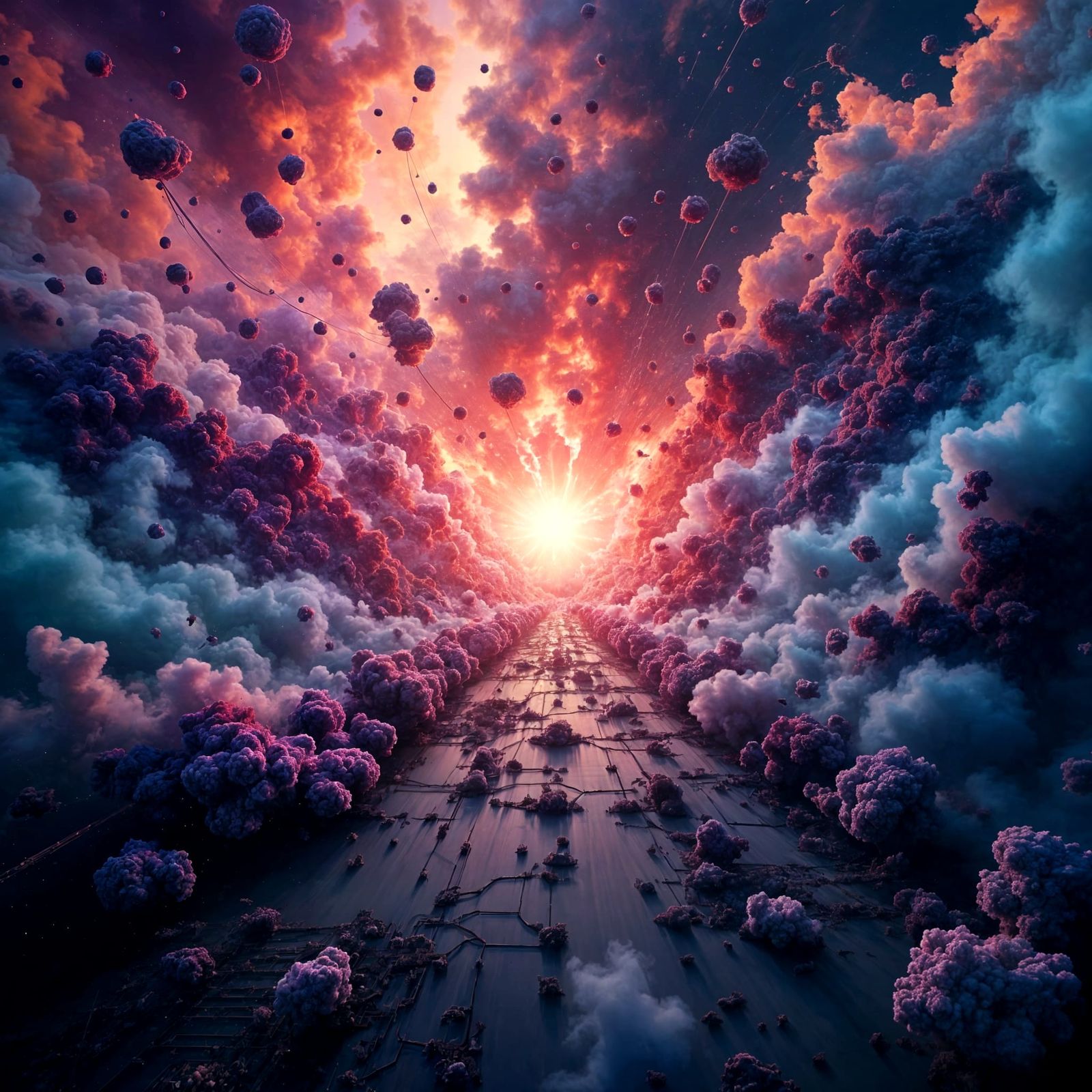 Cosmic Circuit Explosion in Surreal Double Exposure Style