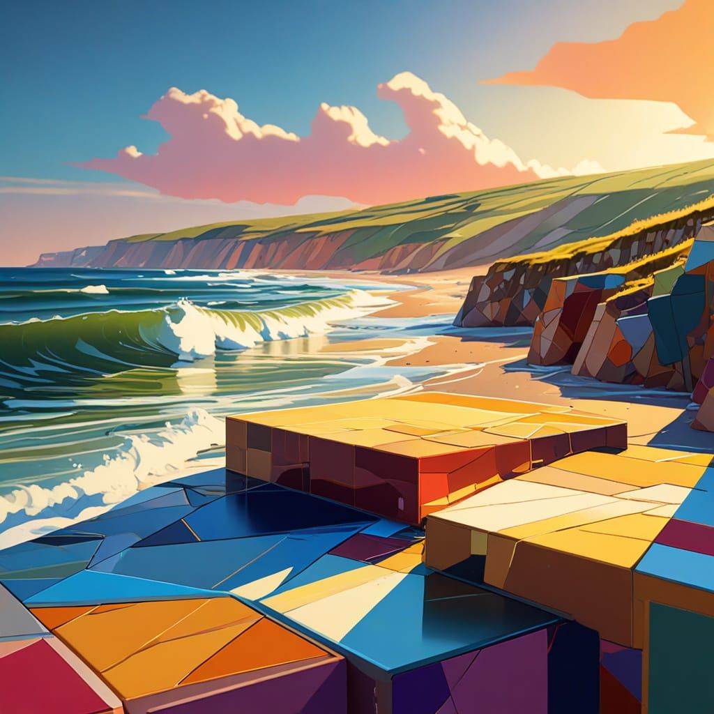 Vibrant Cubist Landscape of Compton Bay in Golden Light