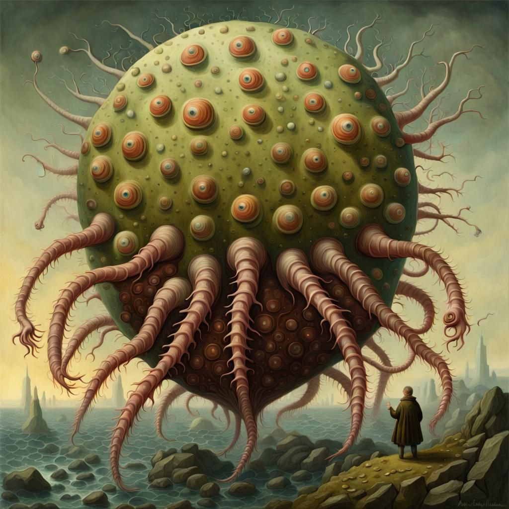 Surreal Creature with Many Eyes, Dreamy Painting