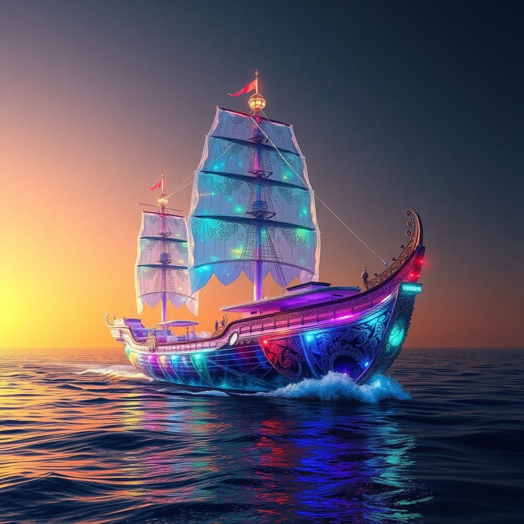 Crystal Ship in Futuristic Holographic Glory