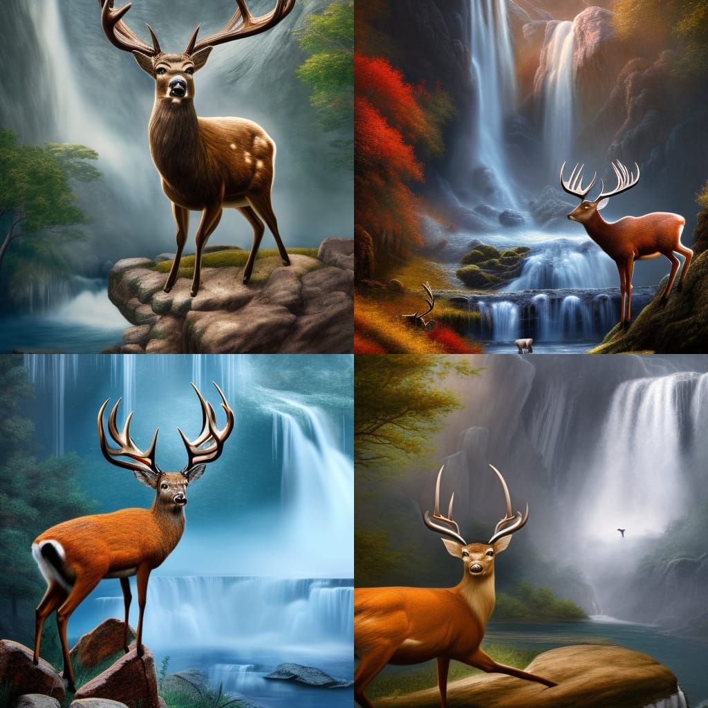Deer and Eagle Waterfall Fantasy Concept Art