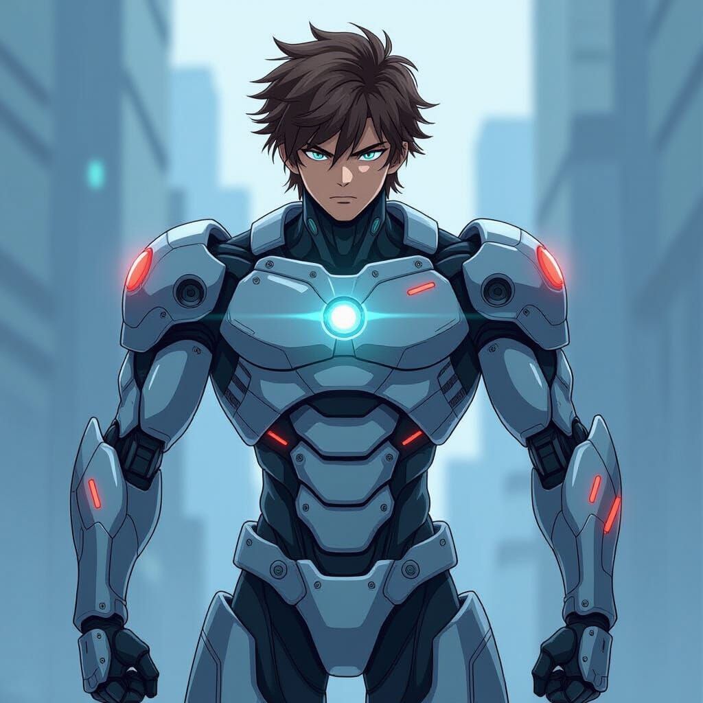 Anime Cyborg Fighter in Sci-Fi Style
