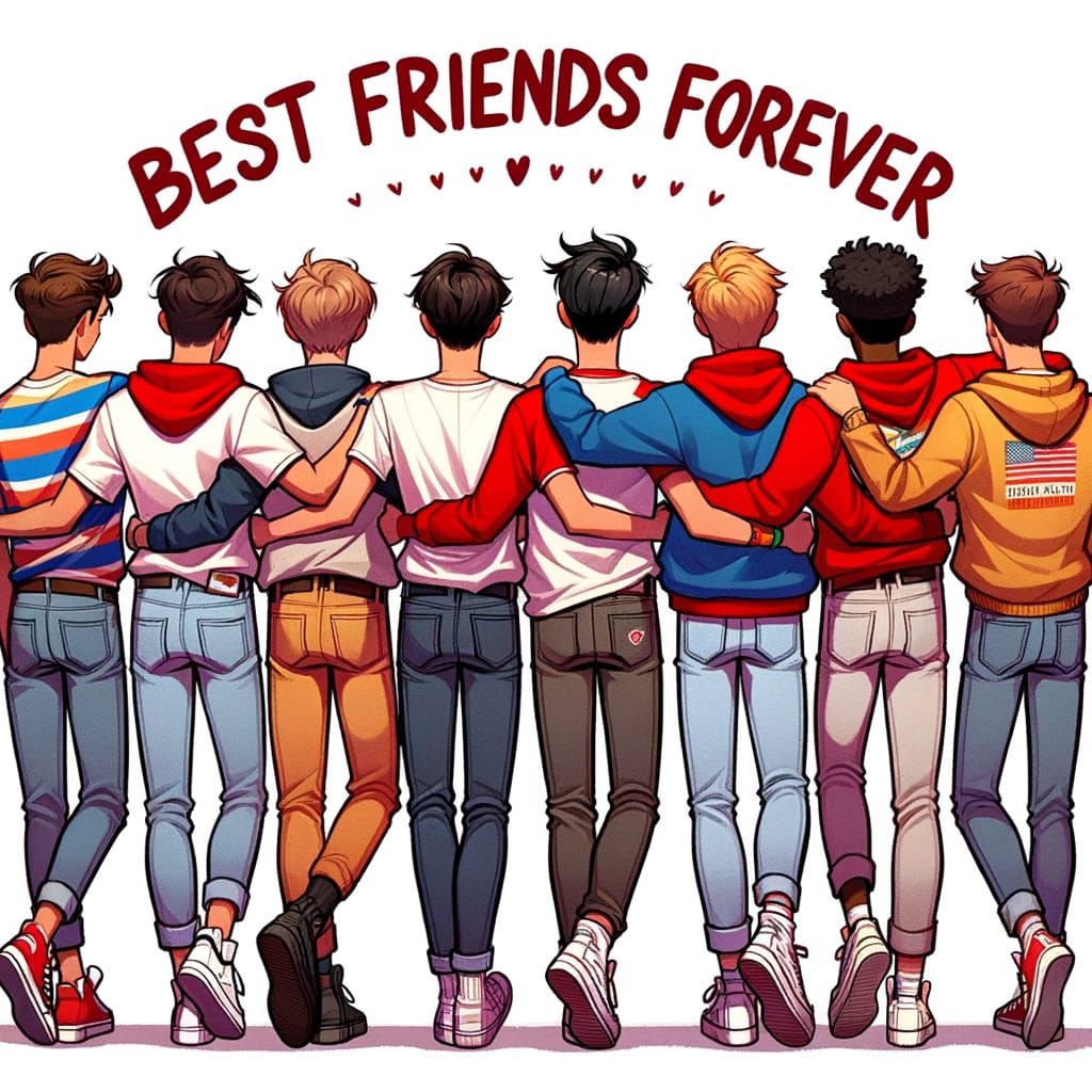 Diverse Teenage Boys in 'Best Friends Forever' Pose